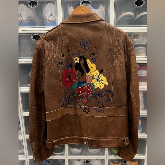 Gucci Embroidered Leather Biker Jacket size 54 - Picture 4 of 6
